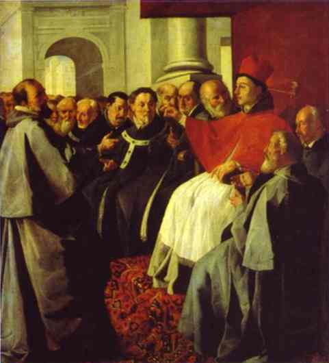 Oil painting:St. Bonaventura at the Council of Lyons.