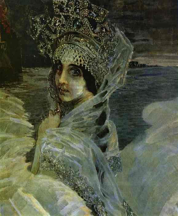 Oil painting:Swan Princess. Detail. 1900