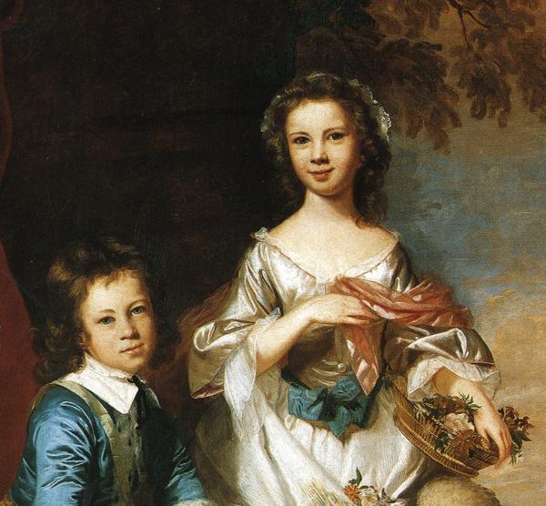 Oil painting:Thomas and Martha Neate, with Tutor. Detail. Oil on canvas. 167 x 180 cm. 1748