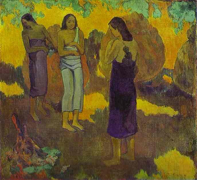 Oil painting:Three Tahitian Women Against a Yellow Background. 1899