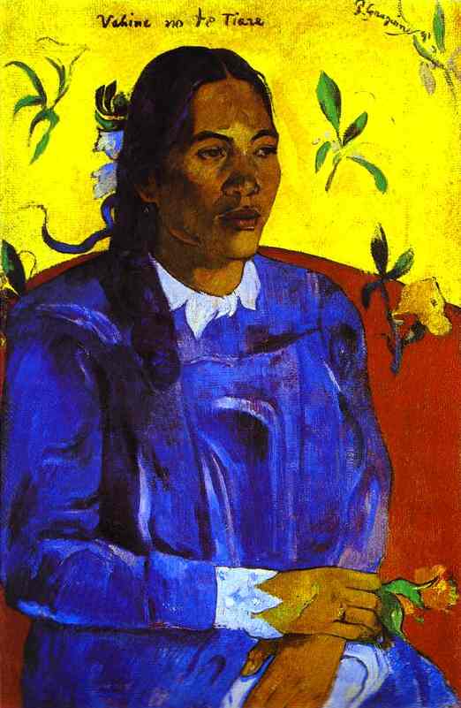 Oil painting:Vahine no te tiare (Woman with a Flower). 1891