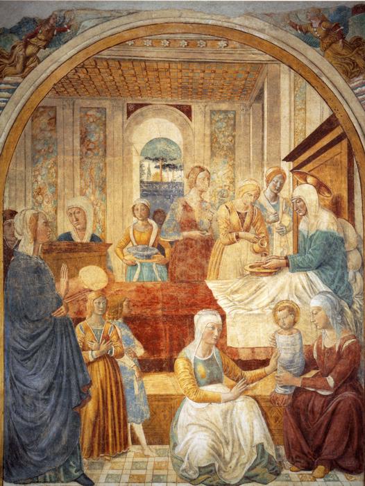 Oil painting:Tabernacle of the Visitation: Birth of Mary. 1491