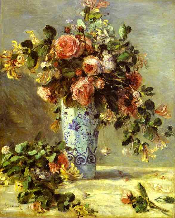 Roses and Jasmin in a Delft Vase