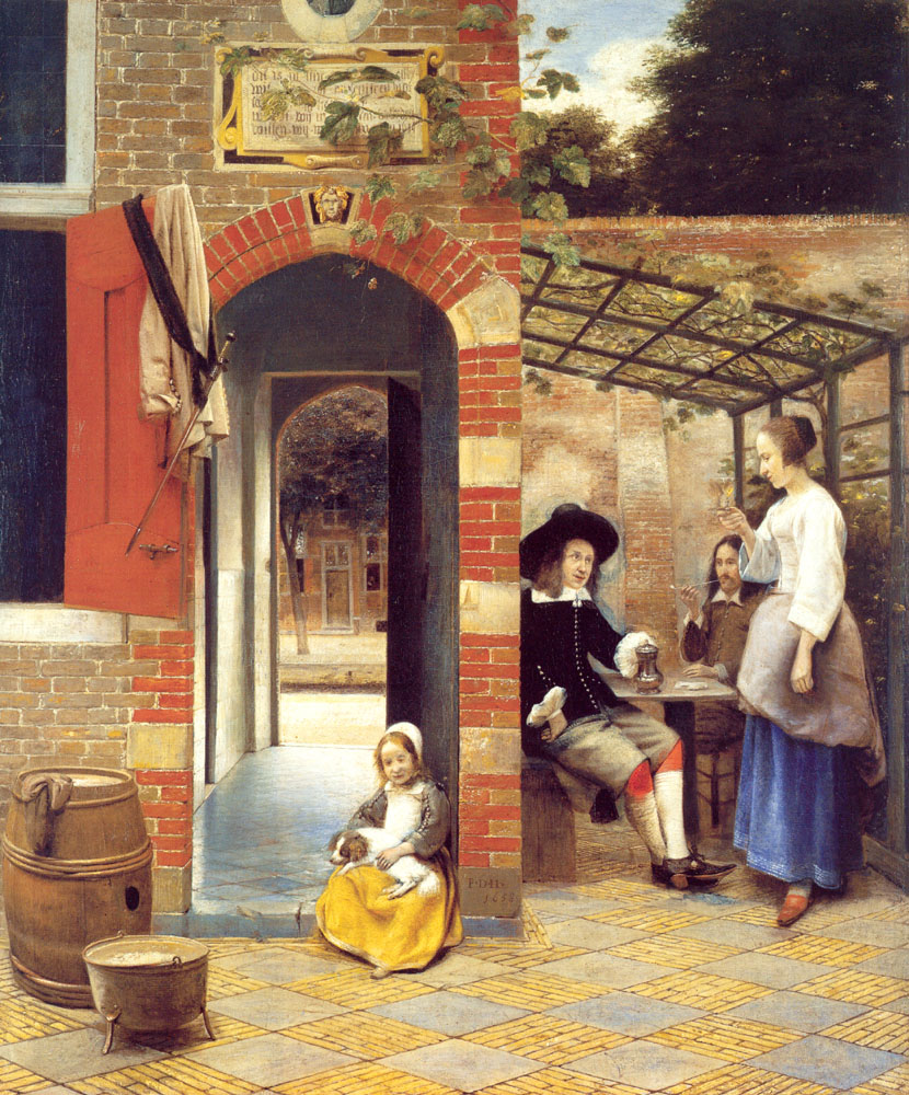 Figures Drinking in a Courtyard