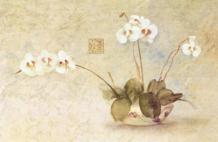 Orchids in a Chinese Bowl