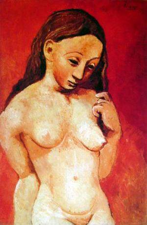 Female Nude against a Red Background