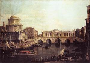 The Grand Canal, with an Imaginary Rialto Bridge and Other Buildings 1740s