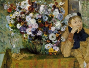 Woman Seated beside a Vase of Flowers 1865