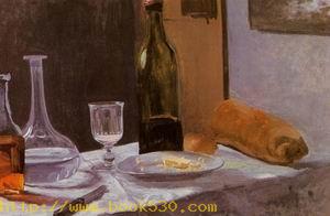 Still Life with Bottle Carafe Bread and Wine 1862-1863