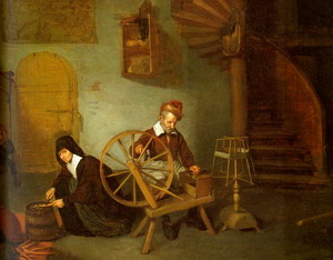 Man Spinning &amp; Woman Scraping Carrots, 1653-54