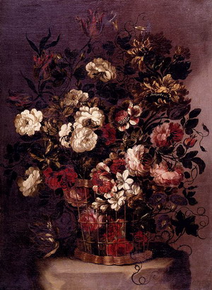 Still-Life of Flowers in a Woven Basket