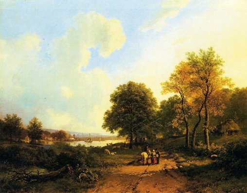 Barend Cornelis Koekkoek - Peasants on a Path by a River