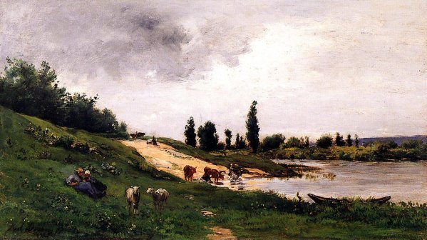 Charles-Francois Daubigny - Washerwomen on the Riverbank