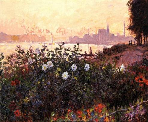 Claude Monet - Argenteuil, Flowers by the Riverbank