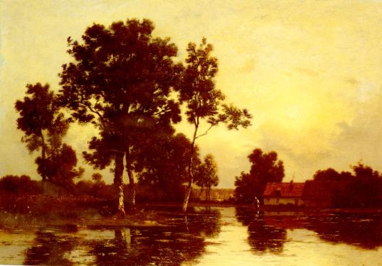 Leon Richet - Paysage De Riviere Au Crepuscule