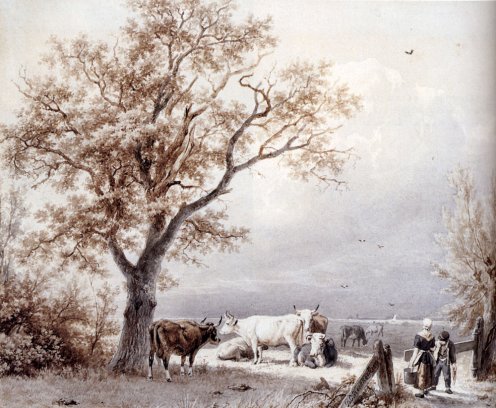 Barend Cornelis Koekkoek - Cows In A Sunlit Meadow