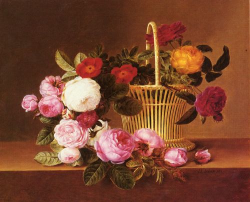 Johan Jensen - A Basket Of Roses On A Ledge