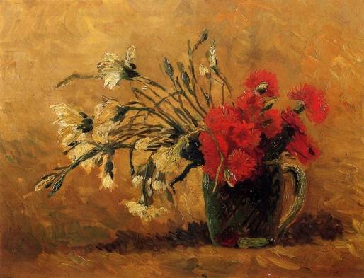 Vincent van Gogh - Vase with Red and White Carnations on a Yellow Background