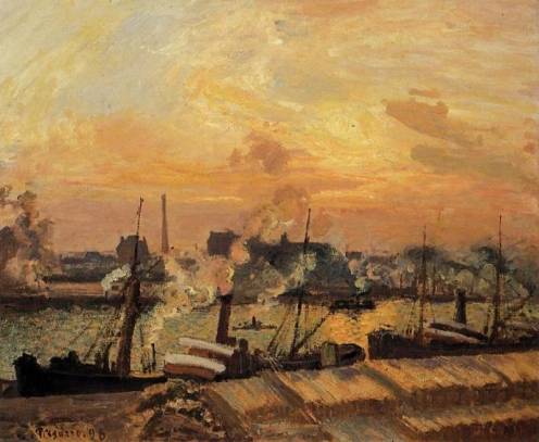 Camille Pissarro - Boats, Sunset, Rouen