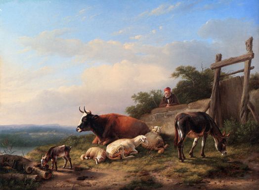 Eugene Joseph Verboeckhoven - A Farmer Tending His Animals