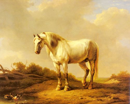 Eugene Joseph Verboeckhoven - A White Stallion In A Landscape