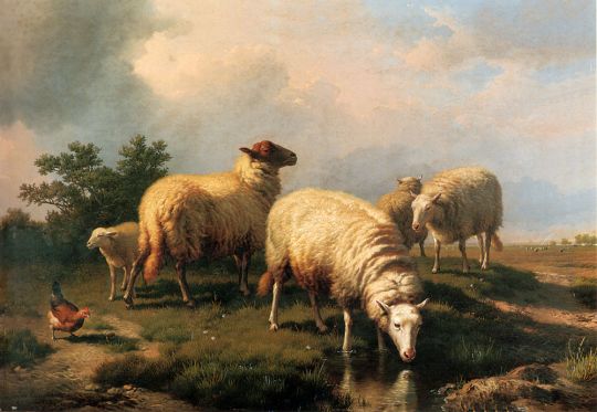 Eugene Joseph Verboeckhoven - Sheep And A Chicken In A Landscape