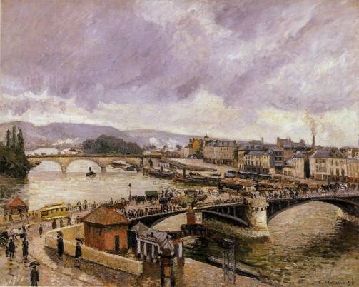 Camille Pissarro - The Boieldieu Bridge, Rouen - Rain Effect