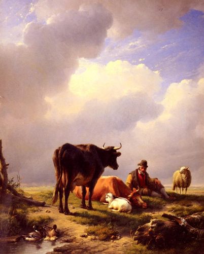 Eugene Joseph Verboeckhoven - A Farmer At Rest With His Stock