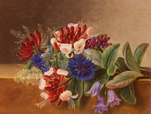 Johan Jensen - A Still Life with Honeysuckle, Blue Cornflowers and Bluebell