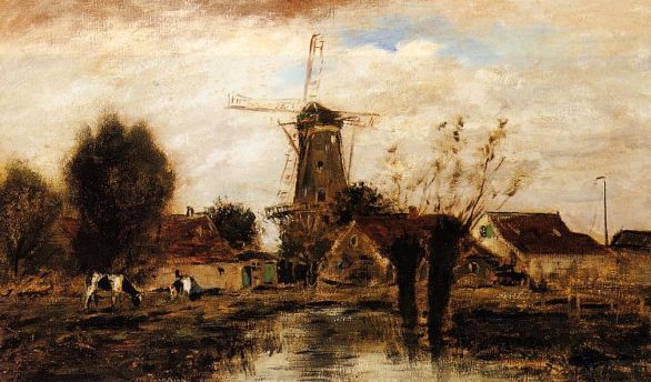 Johann-Barthold Jongkind - Landscape with Windmill