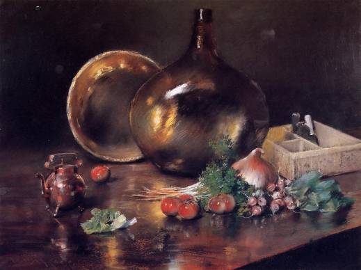 William Merritt Chase - Still Life - Brass and Glass