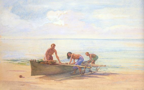 John La Farge - Women drawing up a Canoe