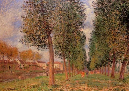 Alfred Sisley - Lane of Poplars at Moret, Cloudy Morning