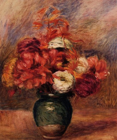 Pierre-Auguste Renoir - Flowers in a Green Vase - Dahlilas and Asters