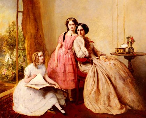 A Portrait Of Two Girls With Their Governess