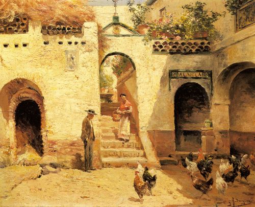 Feeding Poultry in a Courtyard