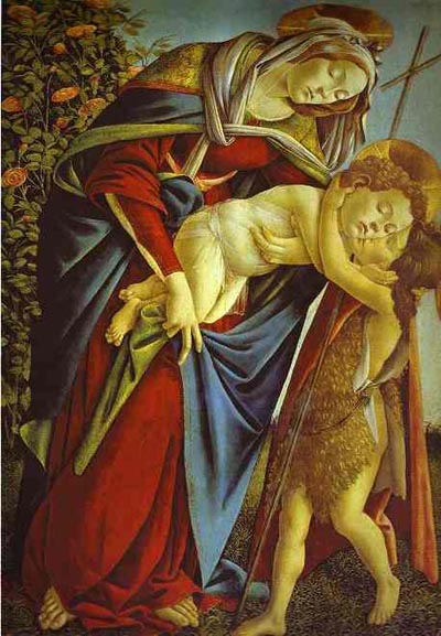 Alessandro Botticelli Madonna and Child and the Young St. John the Baptist. Oil Painting