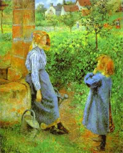 Camille Pissarro Woman and Child at a Well Oil Painting