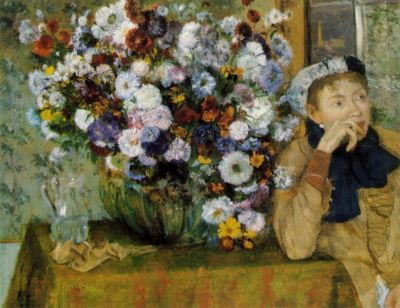 A Woman Seated beside a Vase of Flowers