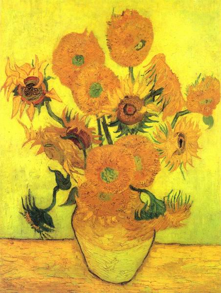 Vase with Fourteen Sunflowers