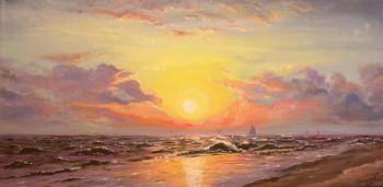 Sailboats in the Sunset II ~ 8/30/08 A Painting a Day Hudson River School Landscapes Paintings by