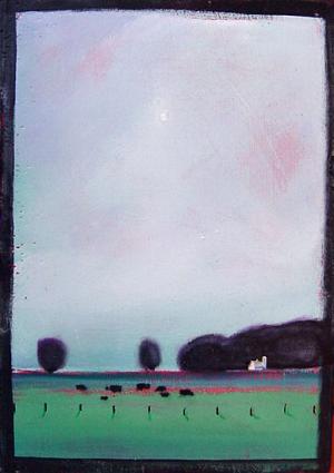 April 1 Minimalist Original Landscape Farm Painting Angus Herd