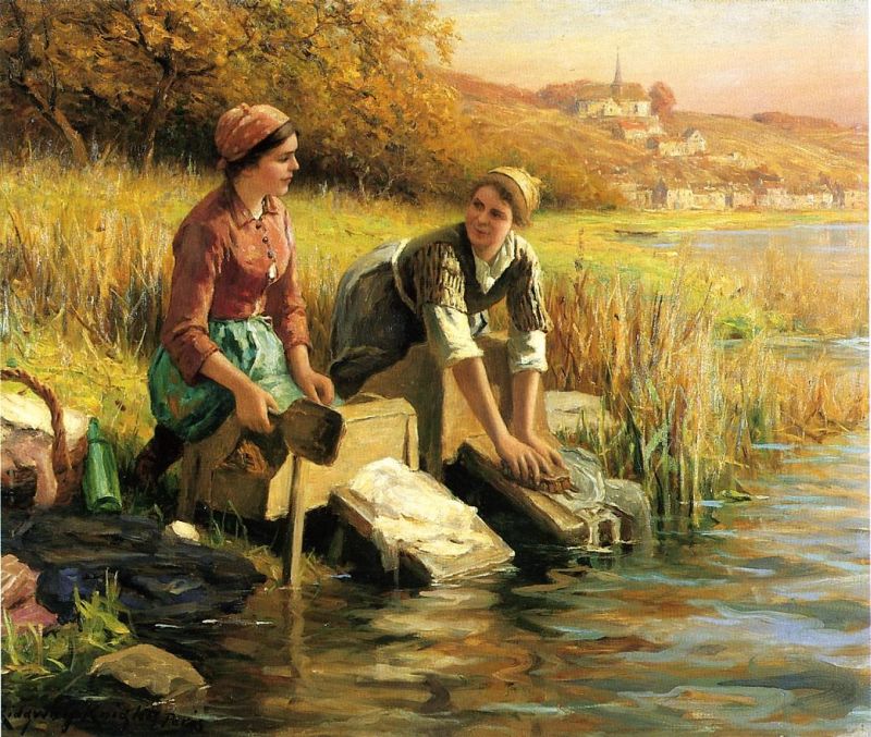 Women Washing Clothes by a Stream