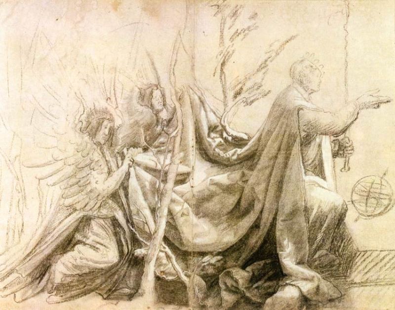 Kneeling King with Two Angels