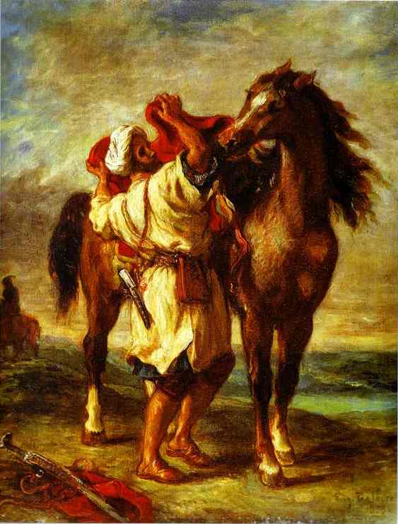 Arab Saddling His Horse