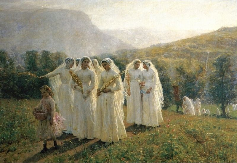 Young Women Going to a Procession