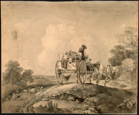 Drover With Calves In A Country Cart