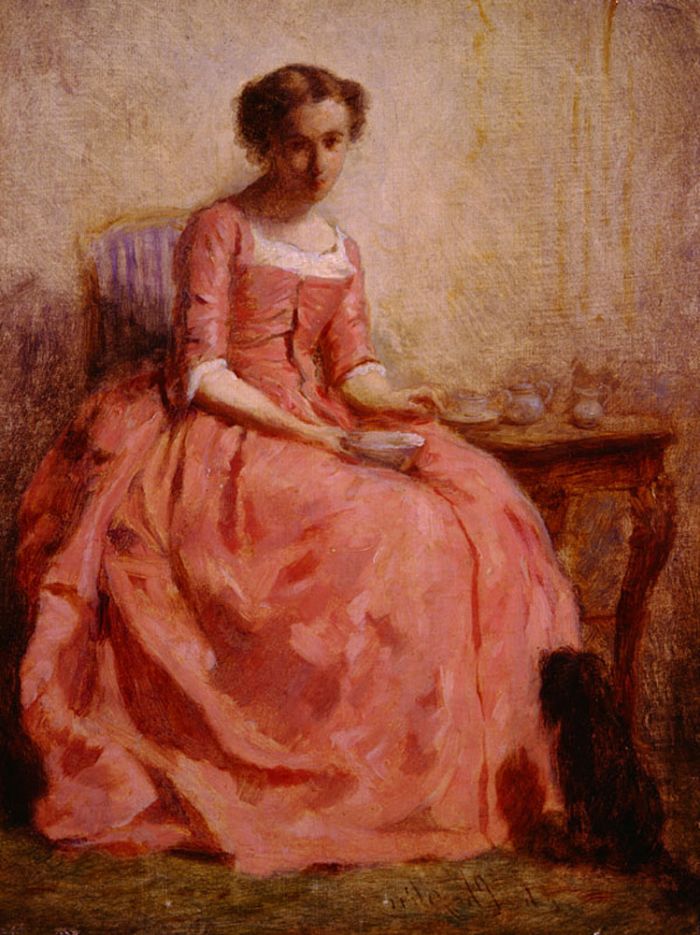 Girl in a Pink Dress Reading