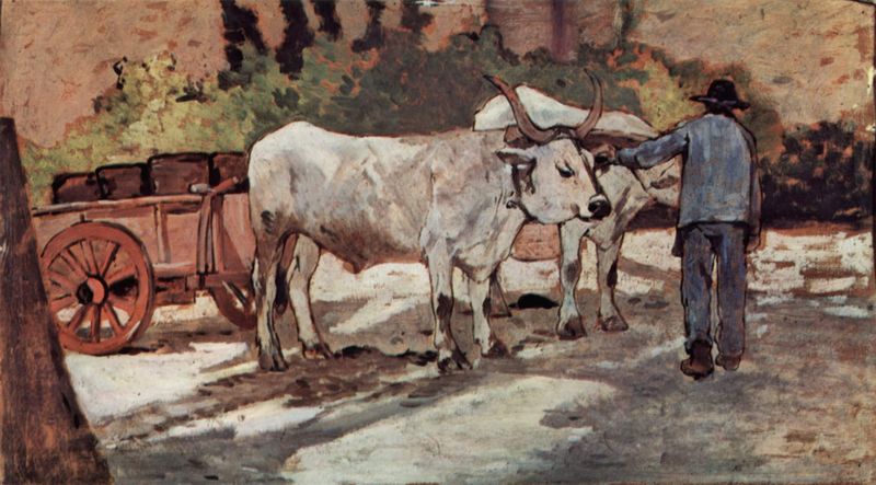 Farmer with Oxen Cart