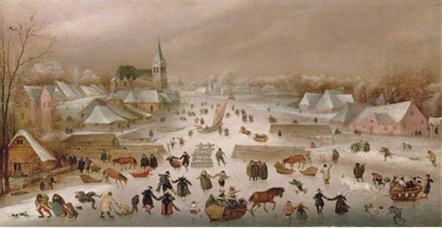 A Winter Landscape With Skaters On A Frozen River